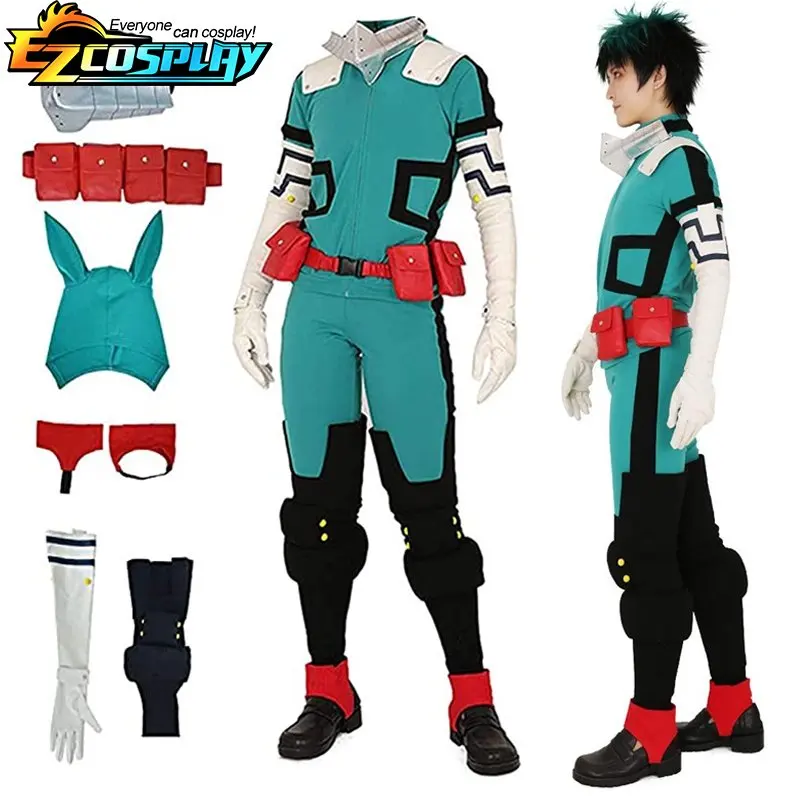 

Midoriya Izuku Deku Battle Cosplay Costume Anime My Hero Academia Cosplay Boots Shoes Wig Unisex Jumpsuit Set For Halloween