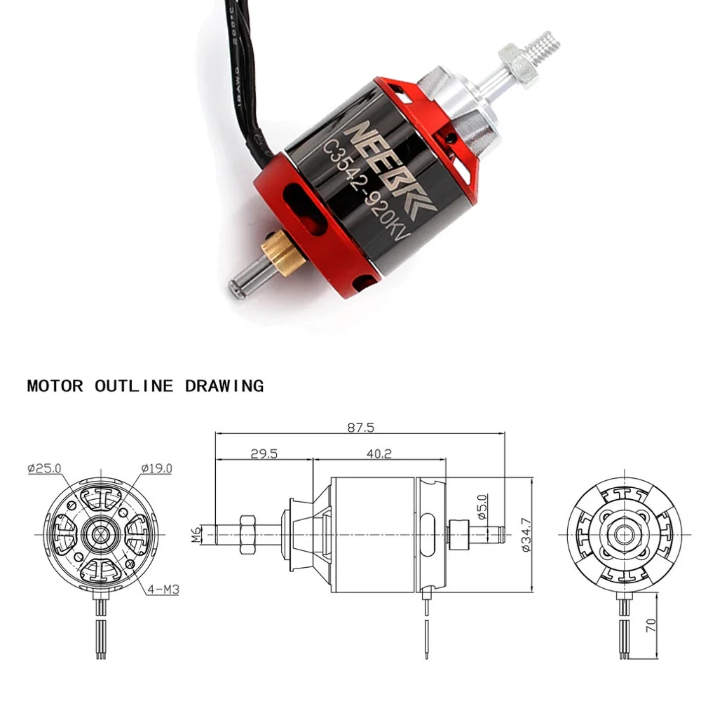 NEEBRC бесщеточный двигатель 3542 920KV 1400KV 2-4S 6mm Outrunner для RC FPV Fixed Wing Glide Drone Aircraft