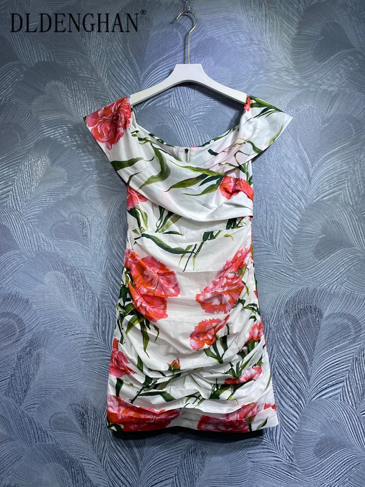

Платье-Карандаш DLDENGHAN женское хлопковое, элегантное модельное платье с круглым вырезом, рукавом-бабочкой и цветочным принтом, весна-лето