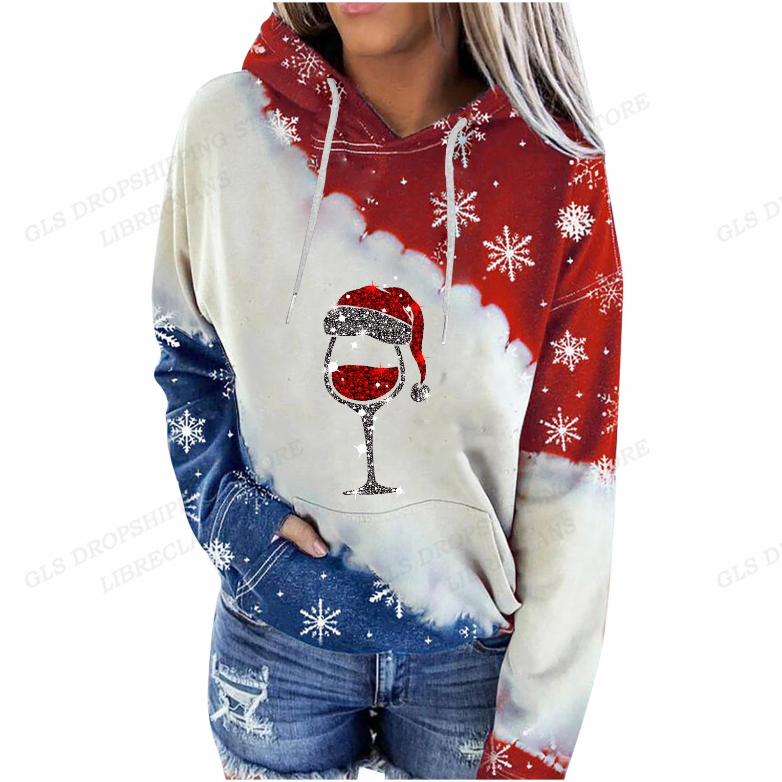 

Christmas Hat 3d Print Hoodies Women Fashion Christmas Hoodies Sweatshirts Christmas Hoodie Snowflake Coats Wine Cup Sweat Women