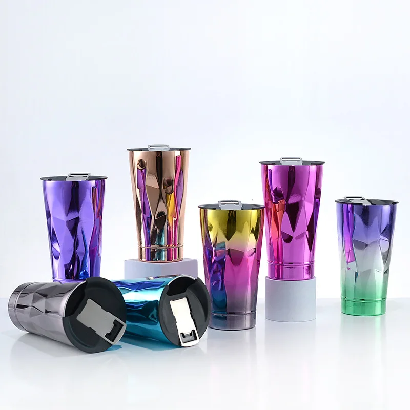 

304 Stainless Steel Insulation Cup UV Electroplating Gradient Diamond Shaped Cold Insulation Cup 3D Design Insulation Cup 500ML