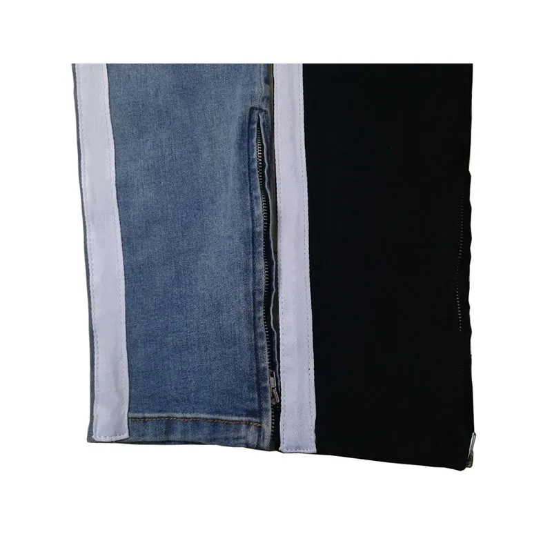 22ss Fashion Streetwear Jeans for Men White Striped Mid Waist Jeans Big Ripped Stretch Slim Jeans Men Right Angle Pencil Pants