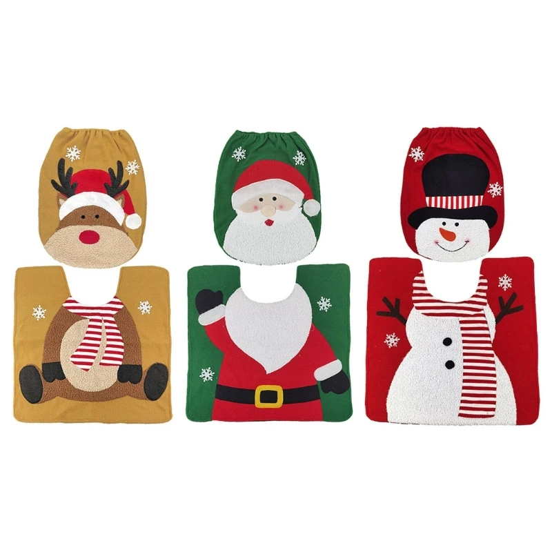 

Fun and Festive Christmas Bathroom Decoration Set Toilet Cover and Mat Dropship