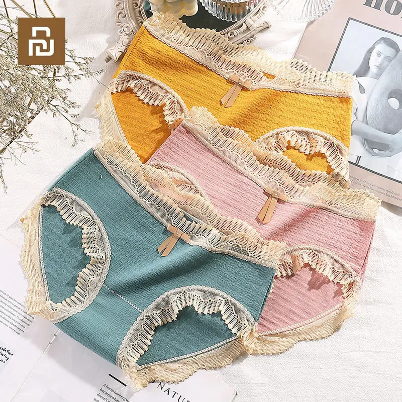 

3 шт., женские кружевные трусики с бантом