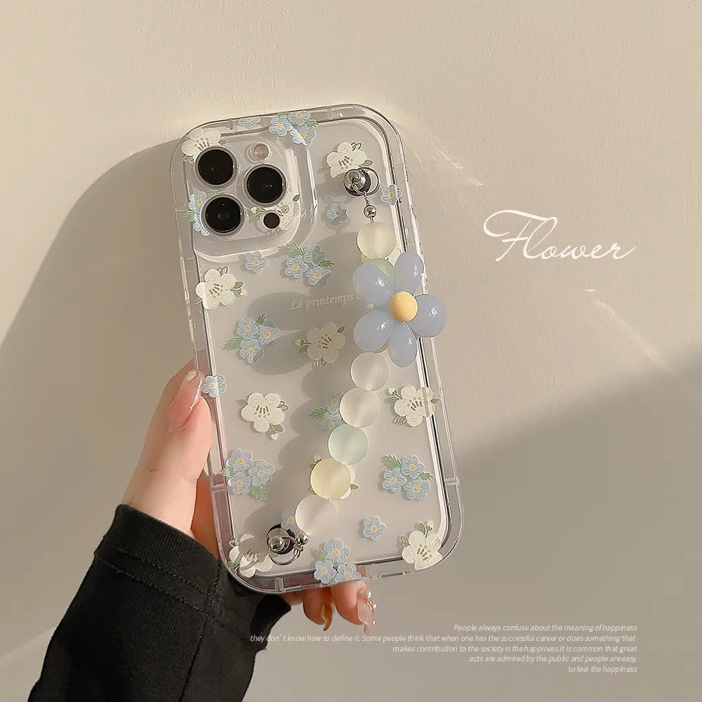 

Lovebay Blue White Small Flower Pattern with Flower Bracelet Phone Case For iPhone 11 12 13 14 Pro Max 14 Plus Soft Back Covers