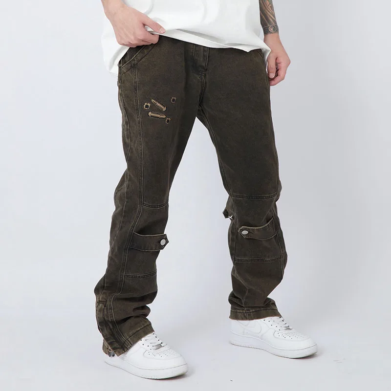 Four Seasons Men's Jeans Straight Fit Men's and Women's Hip Hop Y2k Pants Streetwear High Quality Workwear Jeans Ins Hot Sale