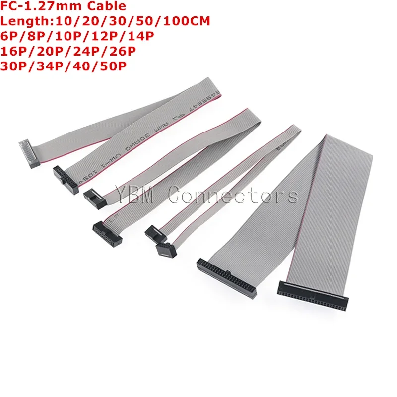 Серый плоский ленточный кабель IDC для передачи данных 1.27 мм 6/10/14/16/20/30/34/40/50-контактный