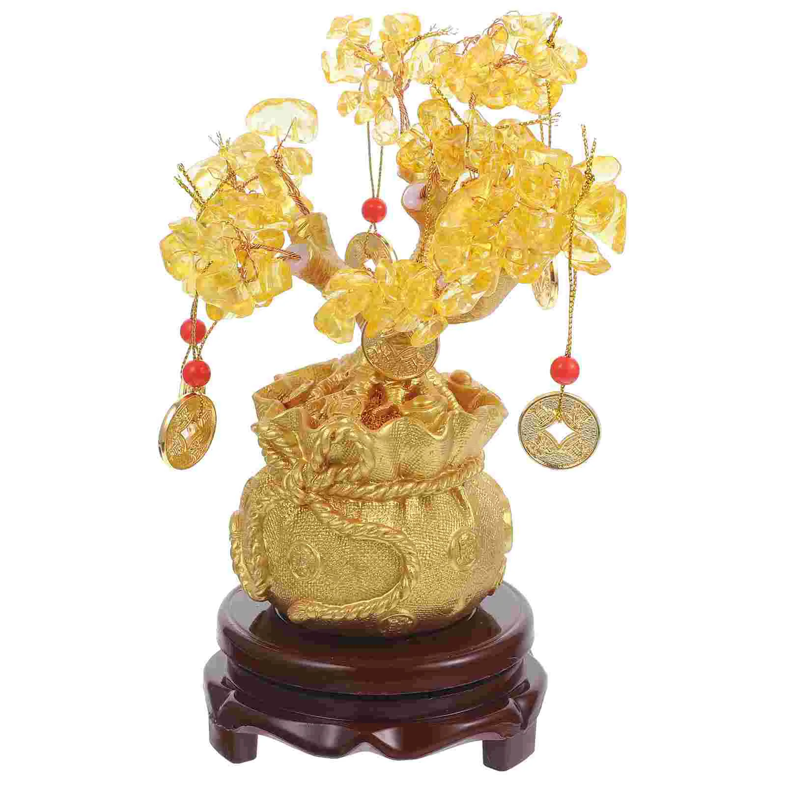 

19cm Natural Crystal Tree Money Tree Ornaments Bonsai Style Wealth Luck Feng Shui Ornaments Home Decor(with Gold Coins and Base)