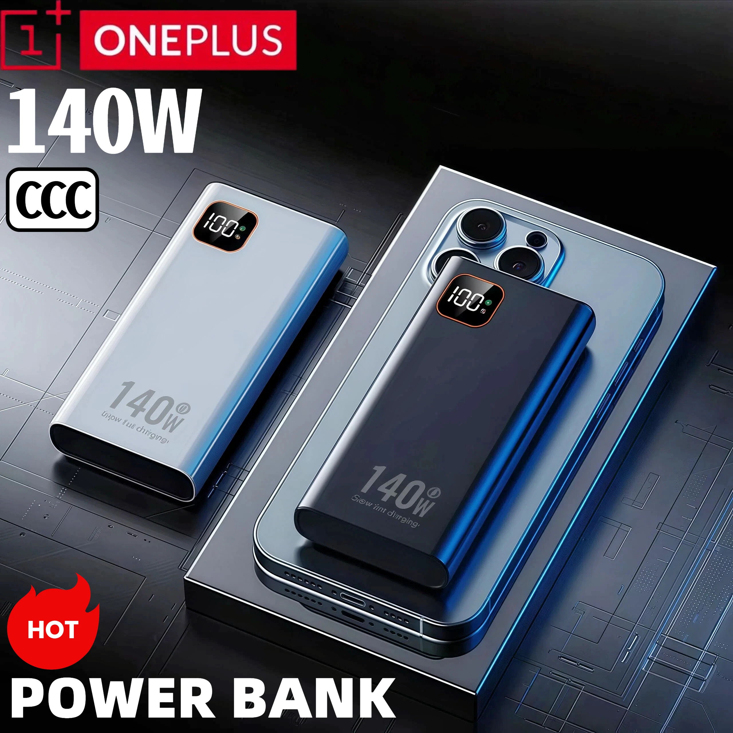 Фото ONEPLUS 120 Вт Power Bank 200000 мАч Высокая емкость Портативное зарядное устройство для быстрой зарядки запасного аккумулятора для iPhone Samsung Huawei 2026 Лидер продаж №5