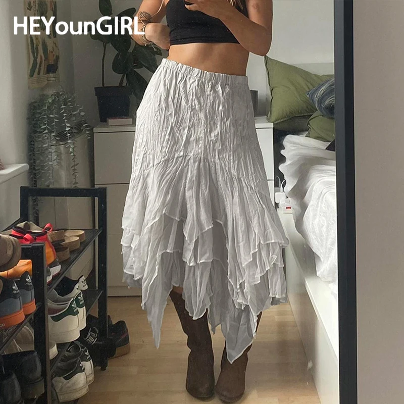 

Юбка HEYounGIRL Y2K Женская длинная, элегантная шикарная Милая юбка средней длины, со слоями, Сказочная одежда, уличная одежда