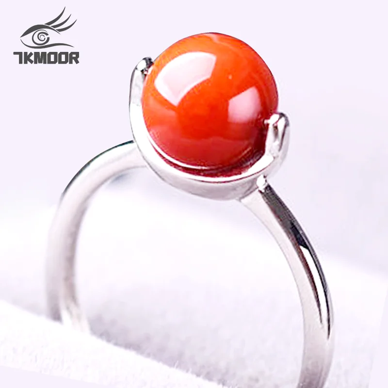 

7KMOOR Chalcedony Ring Charm Jewelry Hetian Jade Agate Silver Color Natural Carved Amulet Gifts for Her Women YCJ1