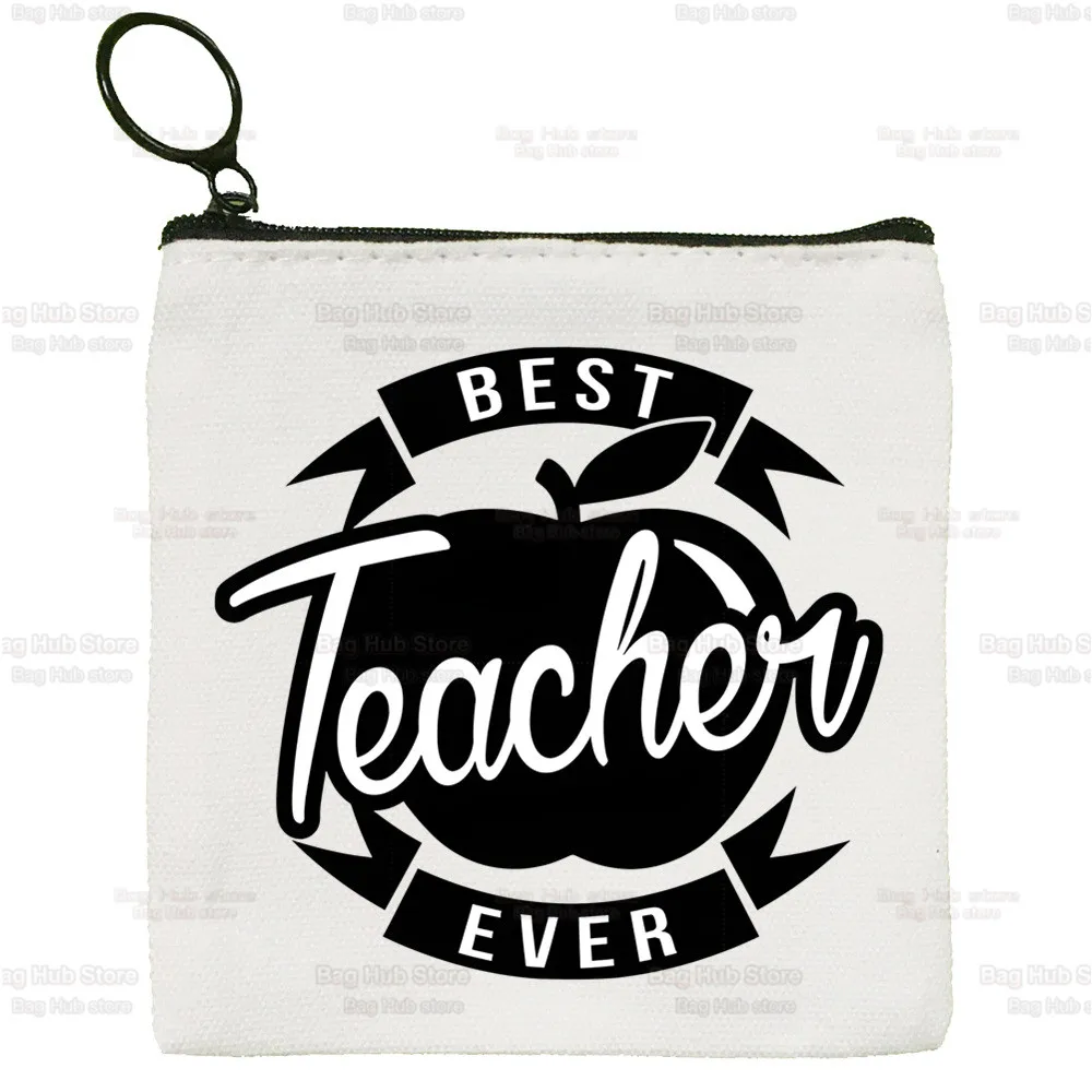 Best Teacher Ever Progress Over Perfection Cute Mini Coin Purse Canvas Student Wallet Coin Case Zipper Hand Female Key Case