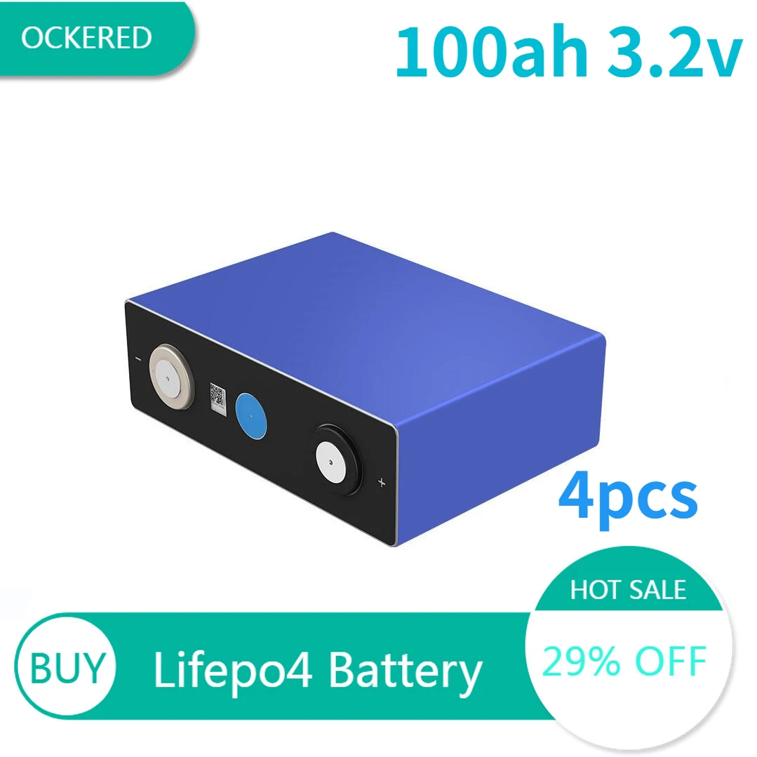 

4PCS 100Ah 3.2V Lifepo4 EVE Lithium Iron Phosphate Battery Power Rechargeable Batteries for Power Solar Cell Electric Car