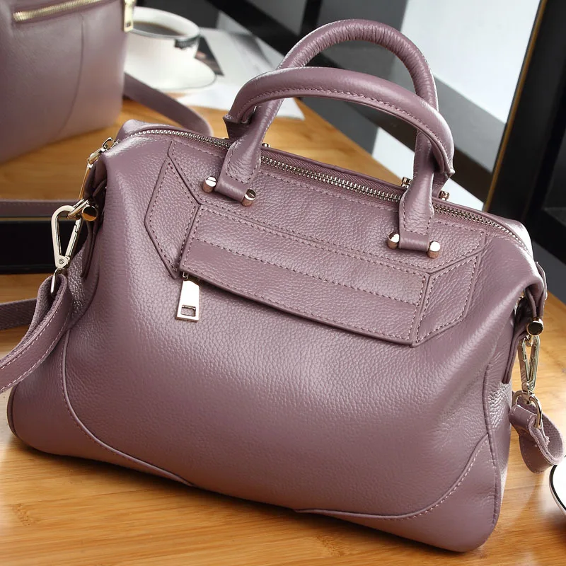 

MS Women Boston Bag Litchi Grain Luxury Genuine Leather Shoulder Bag High Quality Cowhide Roomy Shell Purses Female Tote 2022