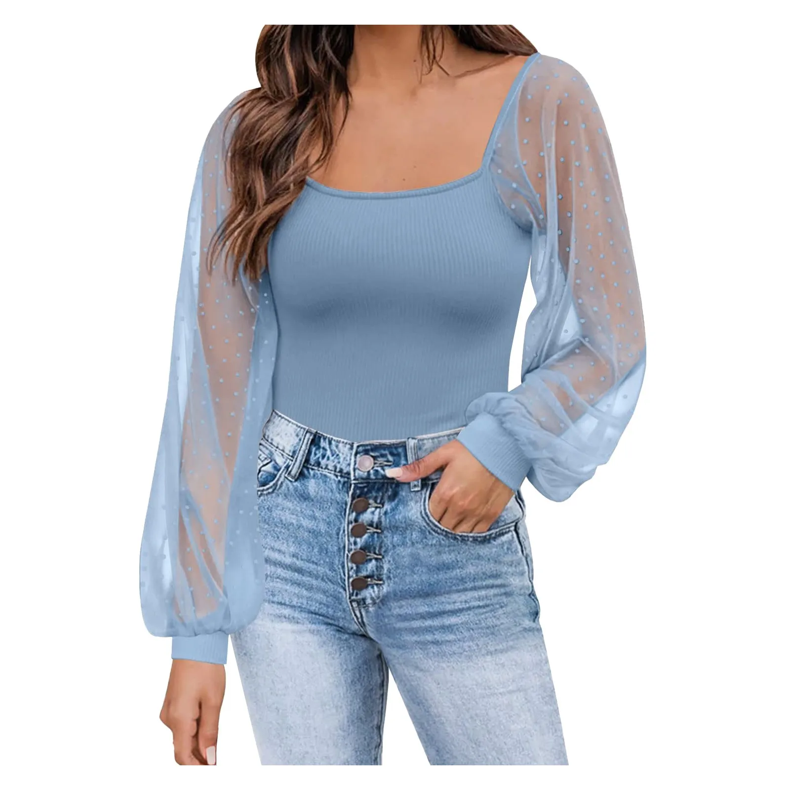 Женская шифоновая блузка в горошек с пышными рукавами |