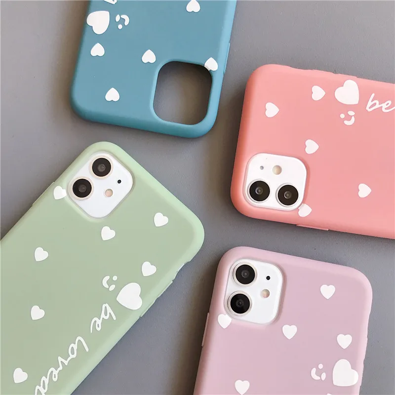 

Мягкий матовый силиконовый чехол с сердечками для iphone 13, 12, MINI 11 pro, x, xs max, xr, 8, 7, SE plus