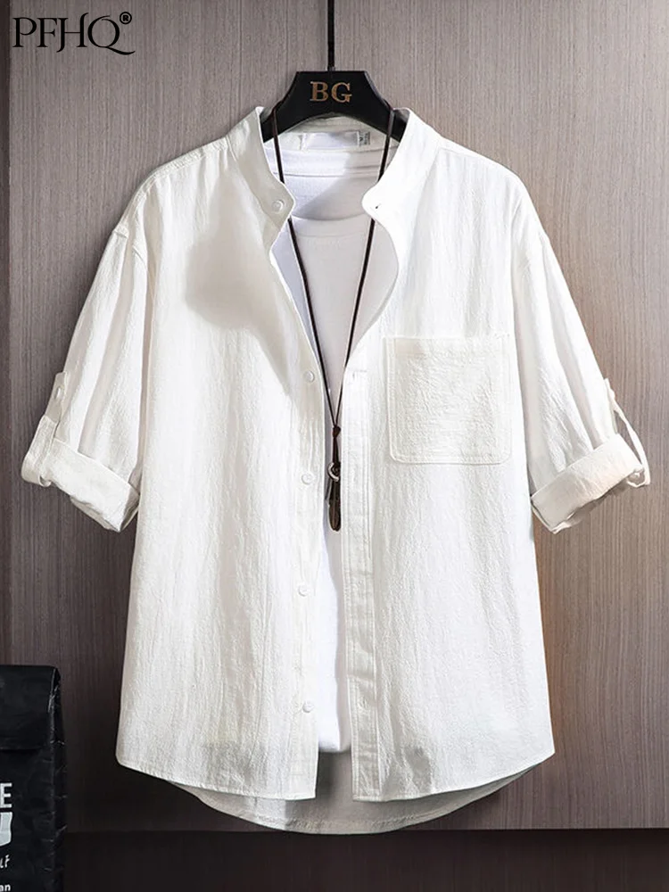

PFHQ 2022 New Stylish Linen Shirts For Men's Summer Fashion Male Hawaiian Casual Cool Solid Color Clothes Short Sleeve 21Q1020