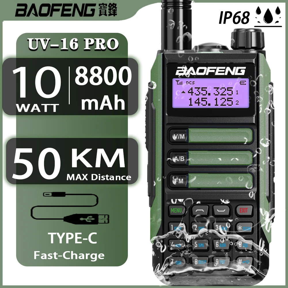 baofeng professional walkie talkie uv 16 pro 10w powerful waterproof vhf uhf dual band two way radio uv5r uv10r enhanced uv16 free global shipping
