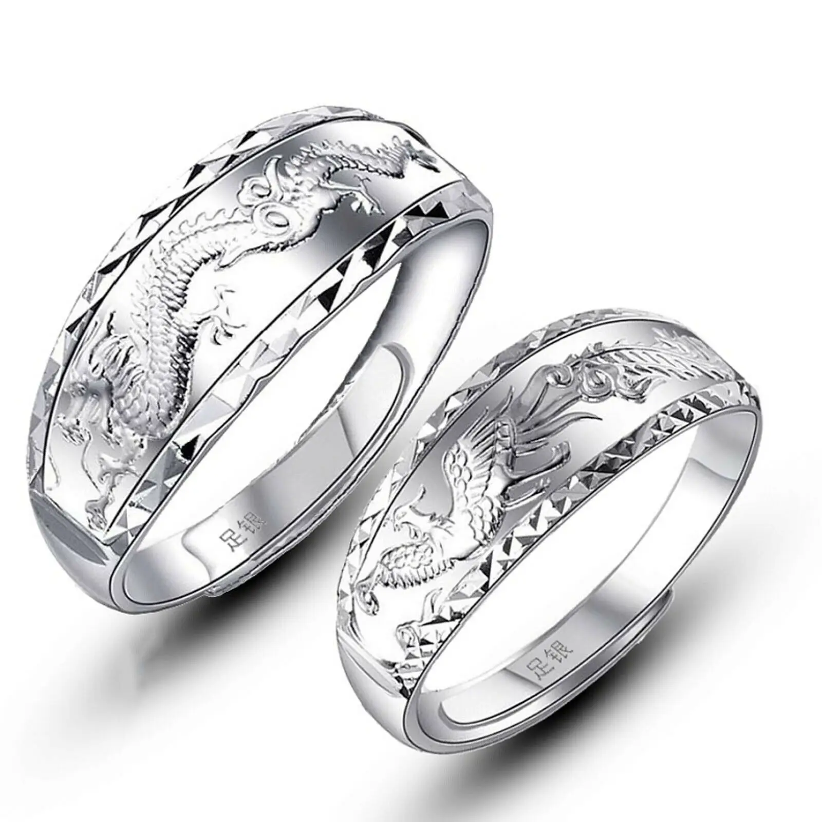 

1pcs Real 999 Pure Silver Ring For Women Men Solid Genuine Dragon and Phoenix Couple Lover Ring US 5-13 Can Open