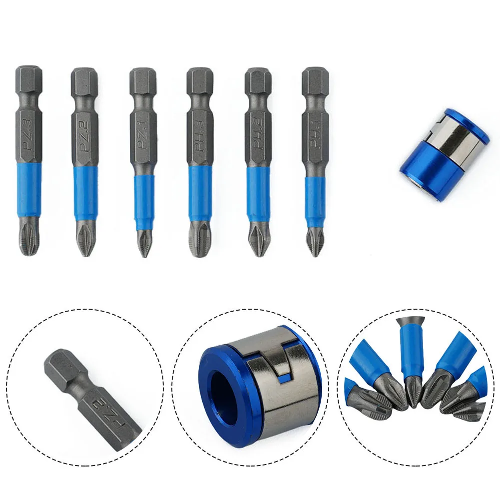 

6Pcs Non-slip Screwdriver Bit Set50mm PH1/PH2/PH3/PZ1/PZ2/PZ3+1Pcs Magnetic Ring Alloy Steel Screwdriver Head