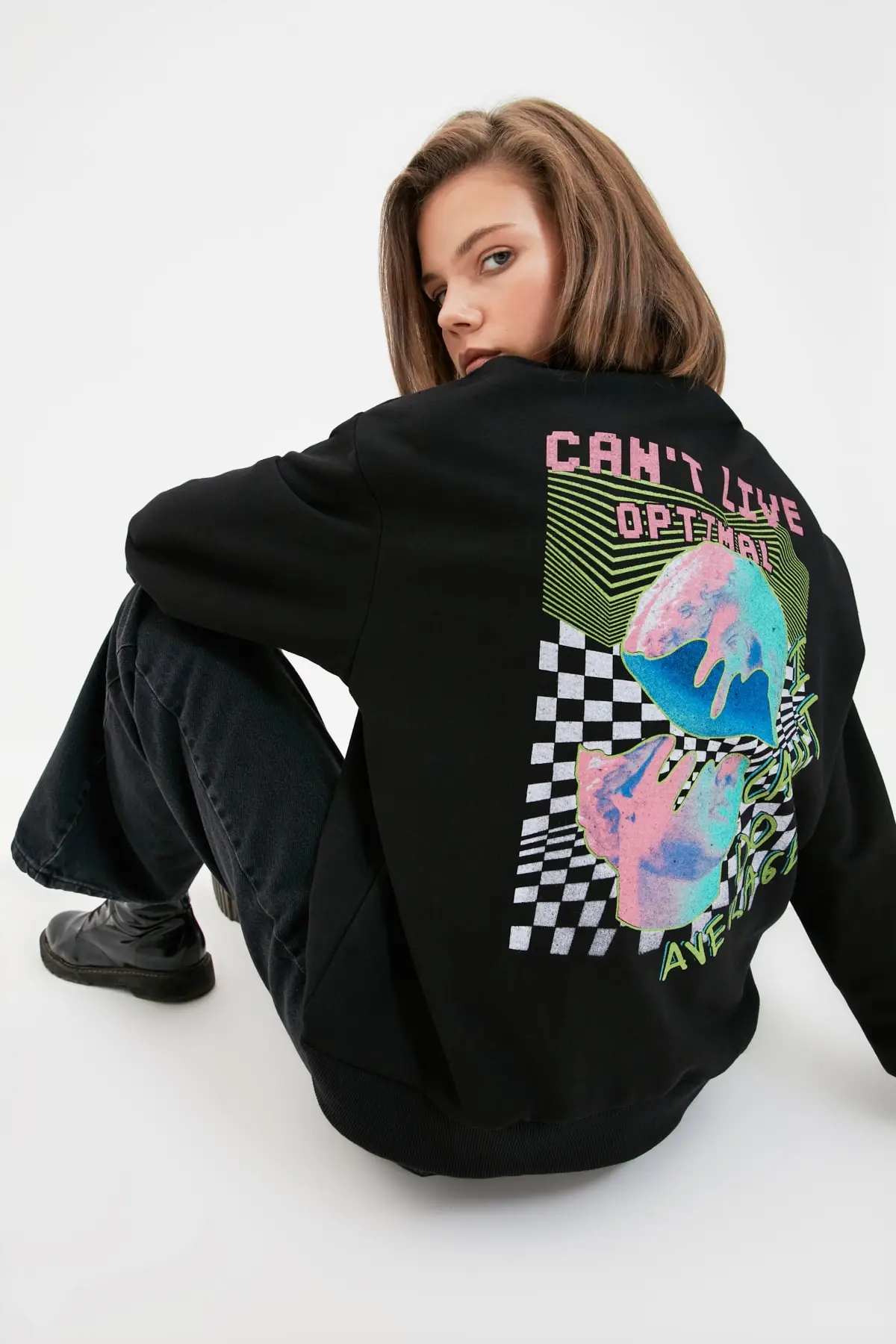 

Trendyol Backpack Printed Oversize Knitted Sweatshirt TWOAW22SW1104