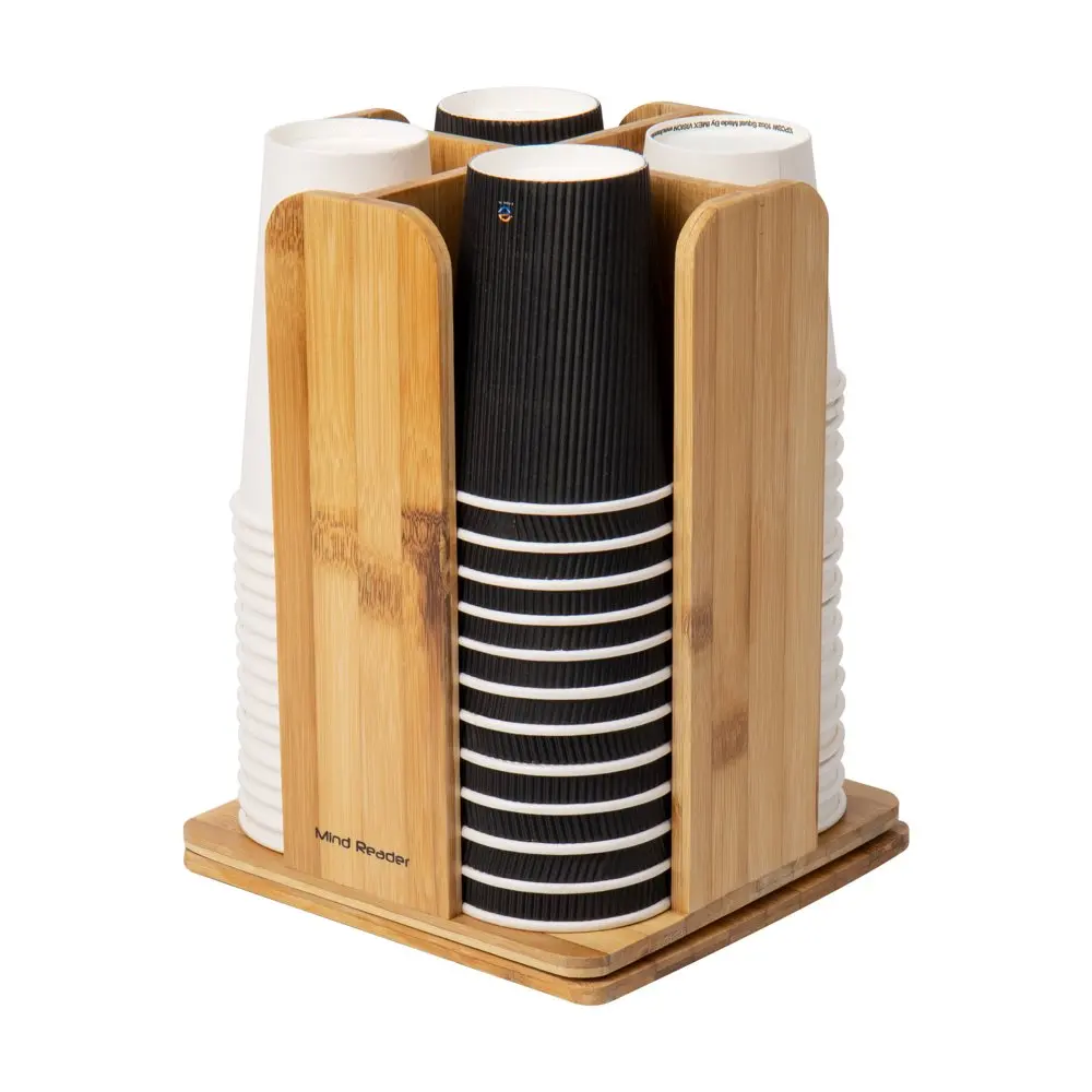 

Cup and Lid Organizer Carousel, 4 Compartment, One Size, Brown Bamboo