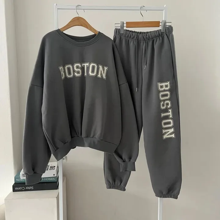 Осенние женские свободные свитшоты и длинные брюки костюмы Короткие комплекты