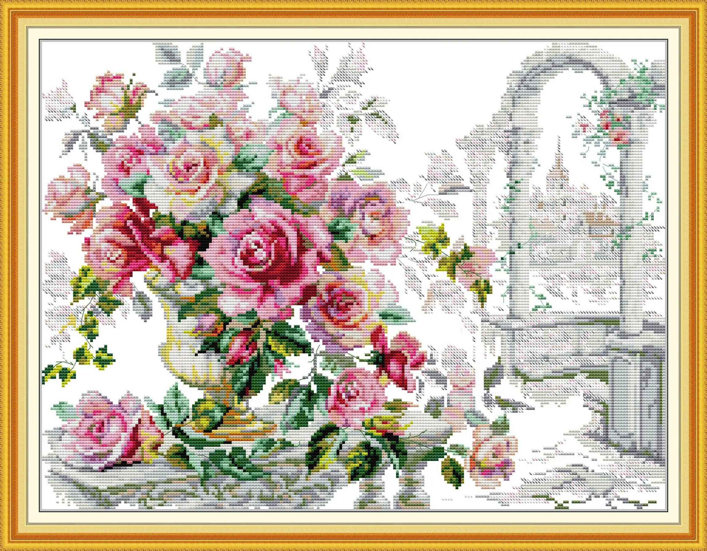 

Joy Sunday Pre-printed Cross Stitch Kit DIY Easy Pattern Aida 14/11CT Stamped Fabric Embroidery Set-The Rose In Bloom