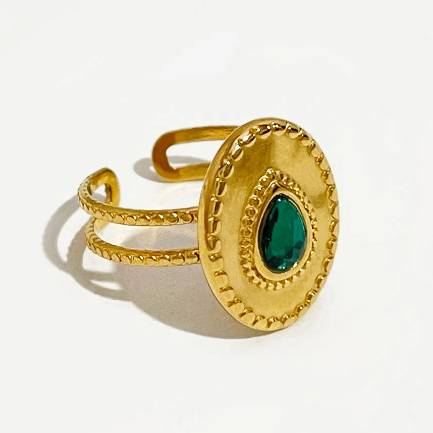 

Peri'sBox 2 Designs Vintage Round Oval Rhinestone Open Adjustable Ring Gold Color Stainless Steel Finger Rings Stackable Party