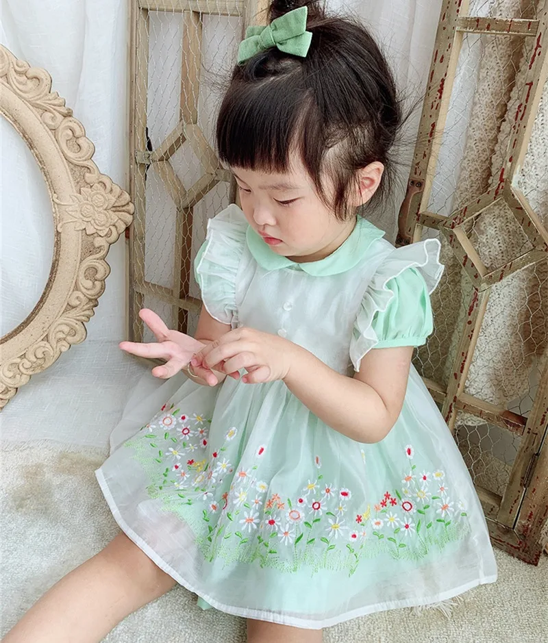 

3Pcs Baby Vintage Spanish Dresses 2021 Summer Girls Flower Embroidery Boutique Dress Infant Children LHT005