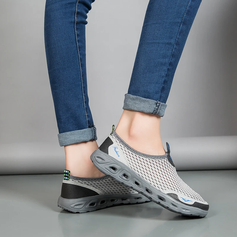 Кроссовки мужские сетчатые без шнуровки легкие дышащие Сникерсы для ходьбы