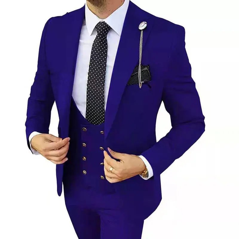 

2023 Wedding Men Business Slim Fit Jacket Dress Blazers Suit Coat Vest Waistcoat Pants Trousers 3 Pcs Set Groom Double Breasted