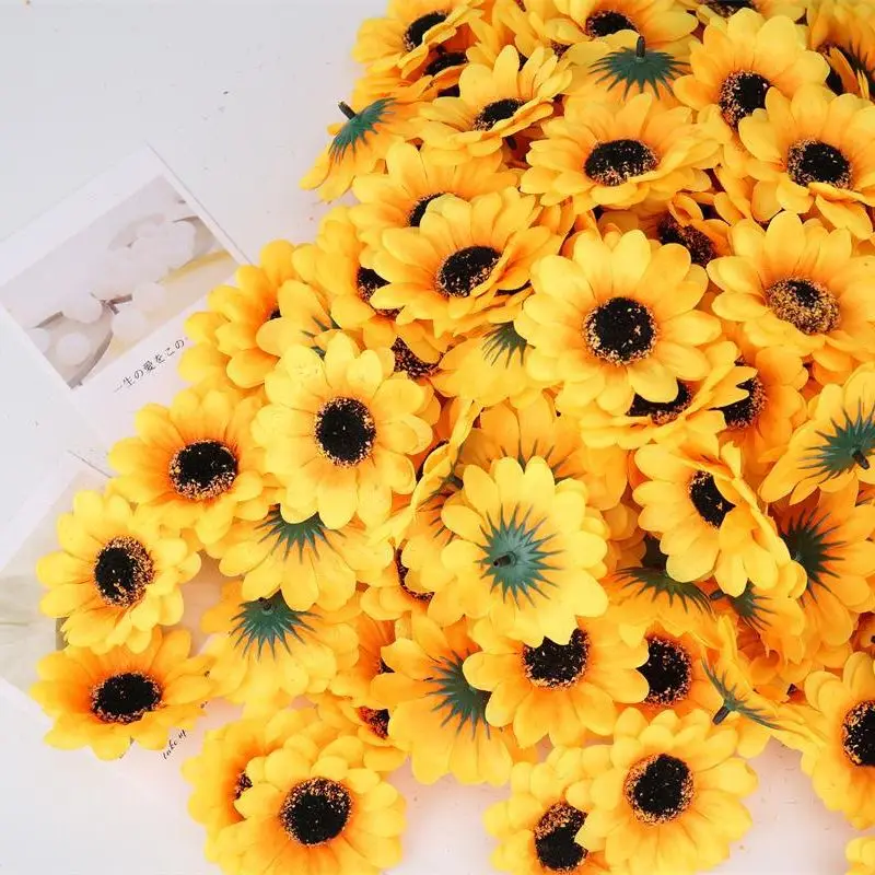 7.5cm Mini Silk Sunflower Artificial Flowers Head For Wedding Party Home Decoration DIY Wreath Scrapbooking Fake Flowers
