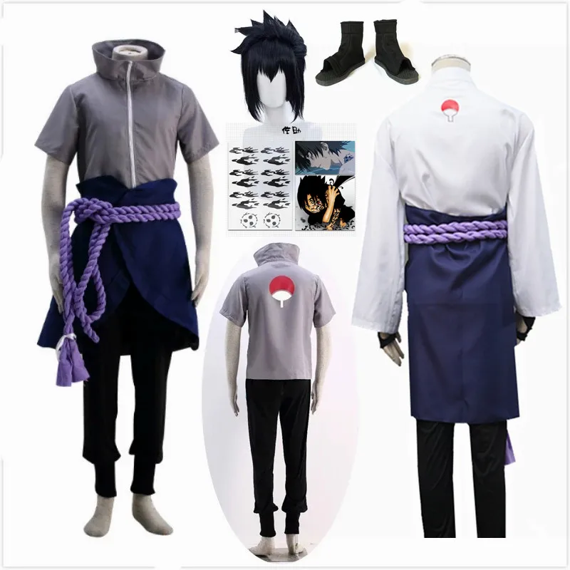 

Anime Uchiha Sasuke Cosplay Costume Shippuden Clothing Halloween Outfits Party Blazer Pants Waist Rope Hand Guard