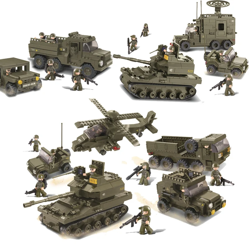 

Sluban Building Block Children's Toy Army Combat Unit Truck Tank Helicopter Dolls DIY Bricks Holiday Gifts Toys for Children