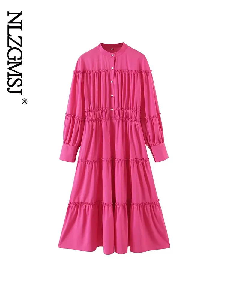 

Nlzgmsj 2022 Solid Party Dresses For Women Robe Vintage Puff Long Sleeve Loose Spring Autumn Dress Vestidos 202207