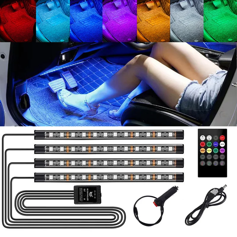 LED Car Interior Light RGB Atmosphere Strip With Wireless Remote Music Control Multiple Modes Decorative Lamp |
