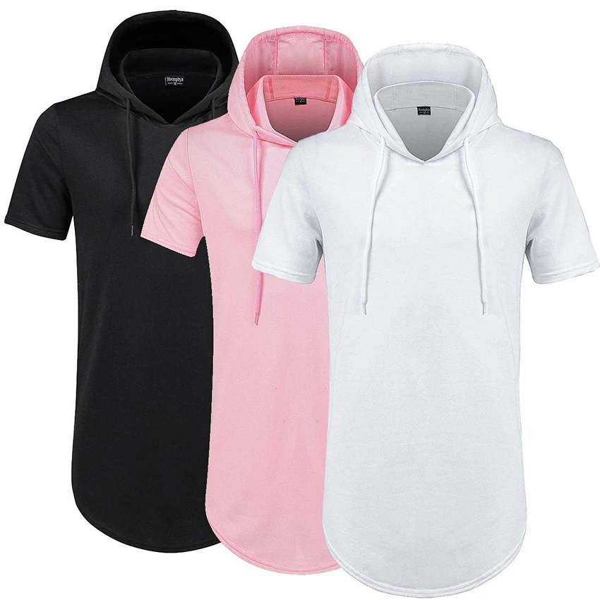 

Mens Hooded Hip Pop Short Sleeve Shirt Hipster Male Tee Longline Side Zipper Homme Tops Tees Men Streetwear Solid Hoodies