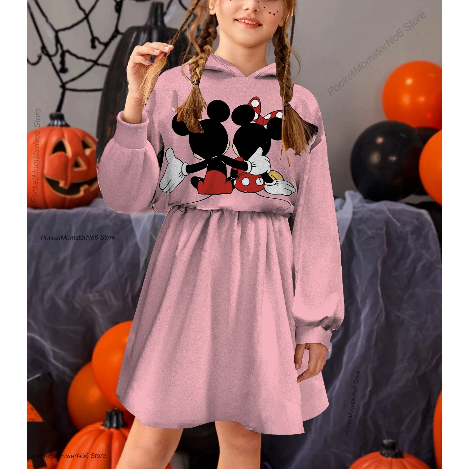 Купи Girls Mickey and Minnie Hooded Sweater Dress Kids Girls Cute Print Sweater Pullover Sweater Children's Clothing Baby Tops 1-14 Y за 432 рублей в магазине AliExpress