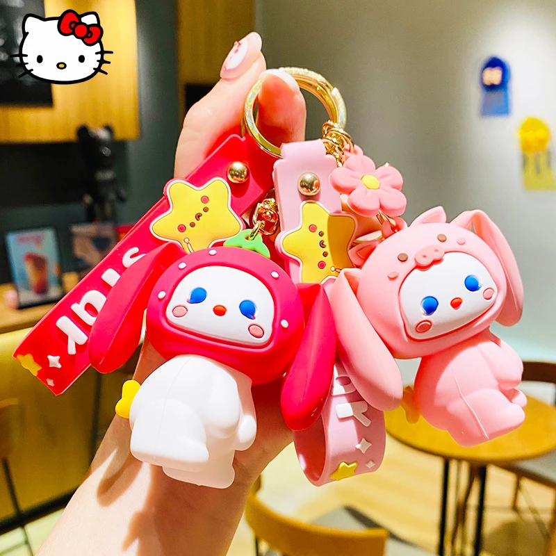

New Kawaii Sanrio My Melody Keychain Cute Cartoon Greedy Rabbit Backpack Pendant Car Key Ring Anime Doll Jewelry Children's Toys