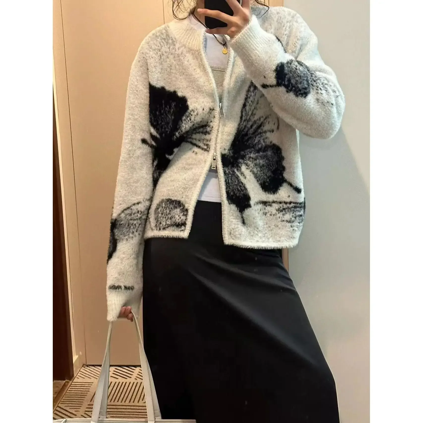 Свитер Хуа худи из искусственного меха норки в американском ретро-стиле Женский