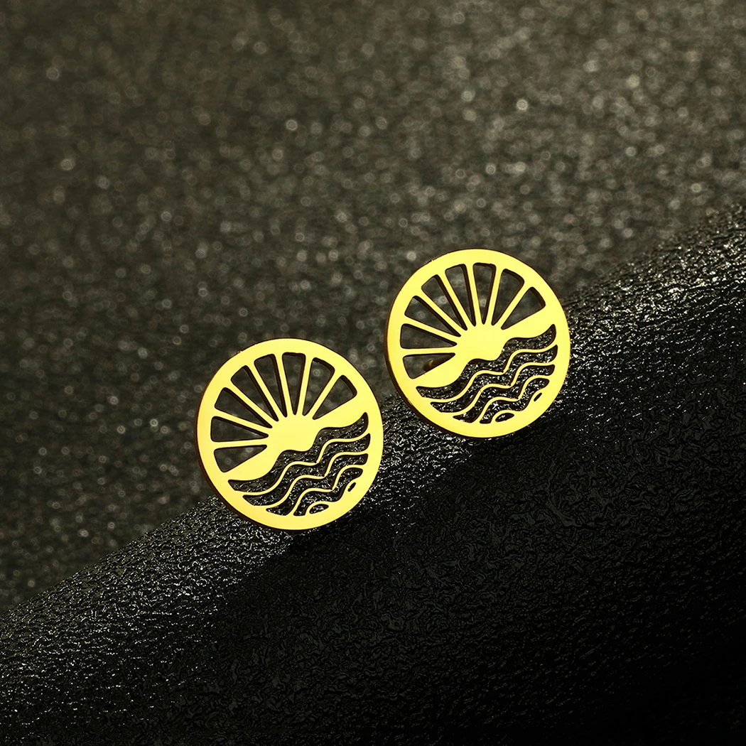 Простые серьги Cxwind с лазерной гравировкой модные из нержавеющей стали закатом