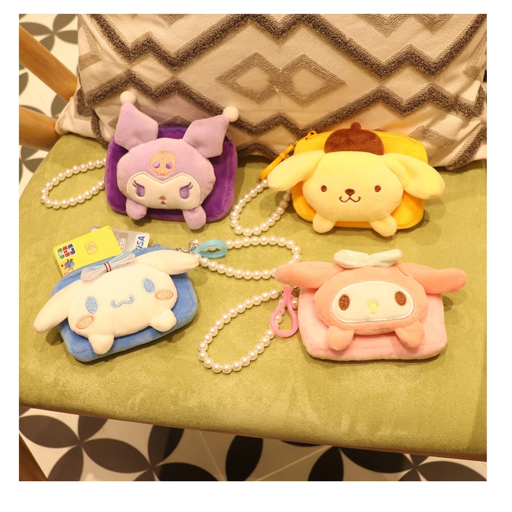 

Kawaii Sanrios My Melody Cinnamoroll Kuromi Purin Cute Cartoon Mini Portable Plush Coin Purse Plush Pendant Anime &accessories