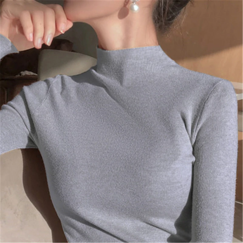 

Newest Knitted Women Turtleneck Sweater Pullovers Spring Autumn Basic Women Highneck Sweater Pullover Slim Female Cheap Top Y2k