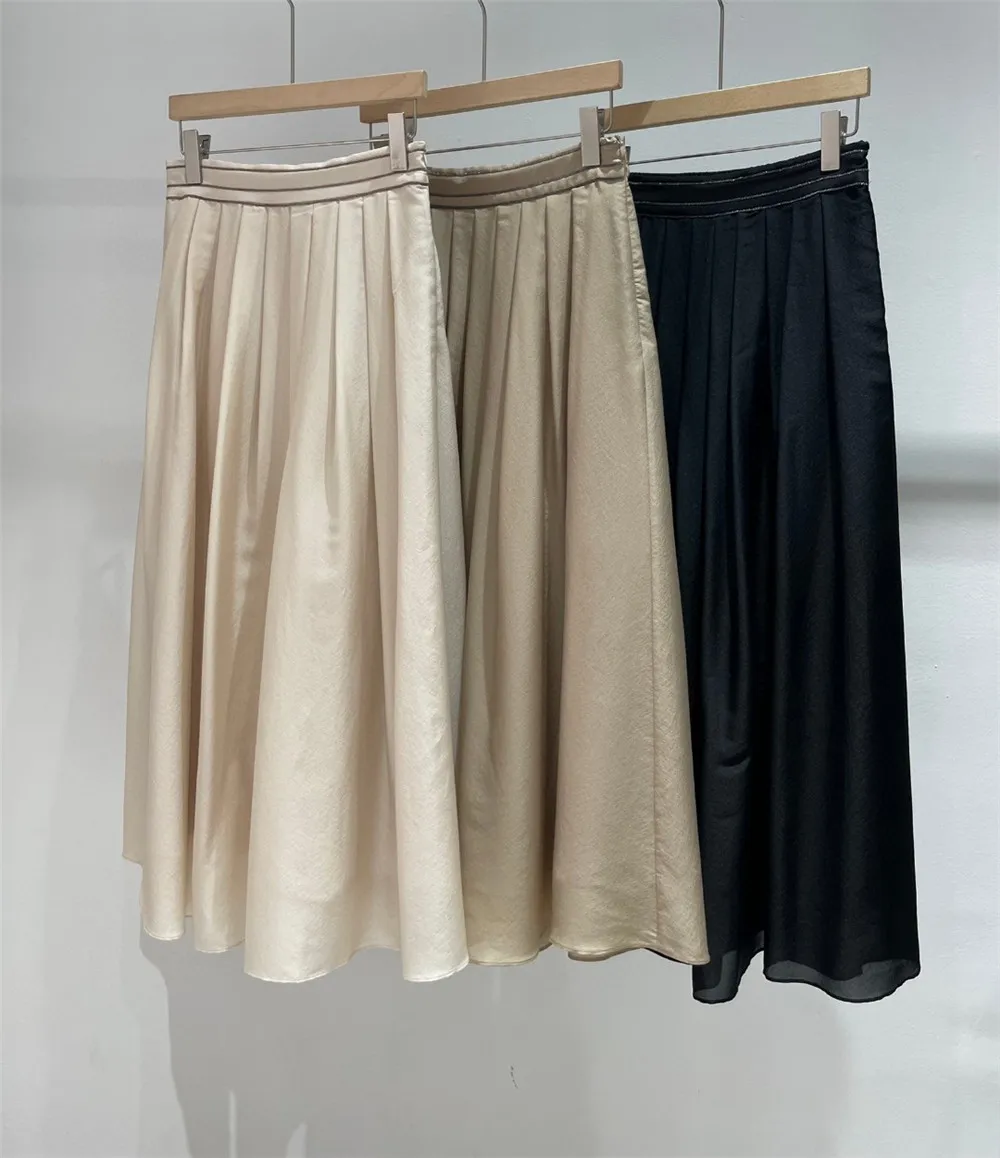 Юбка женская трапециевидная плиссированная с высокой талией и цепочкой из бусин