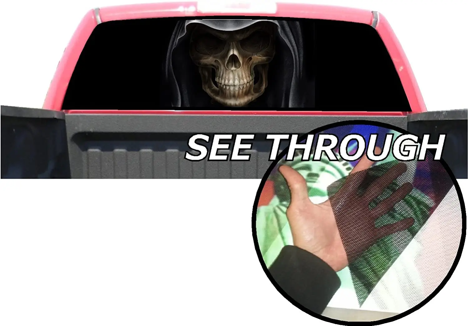 

P22 Grim Reaper Tint Rear Window Decal Wrap Graphic Perforated See Through Universal Size 65" x 17" FITS: Pickup Trucks F150 F25