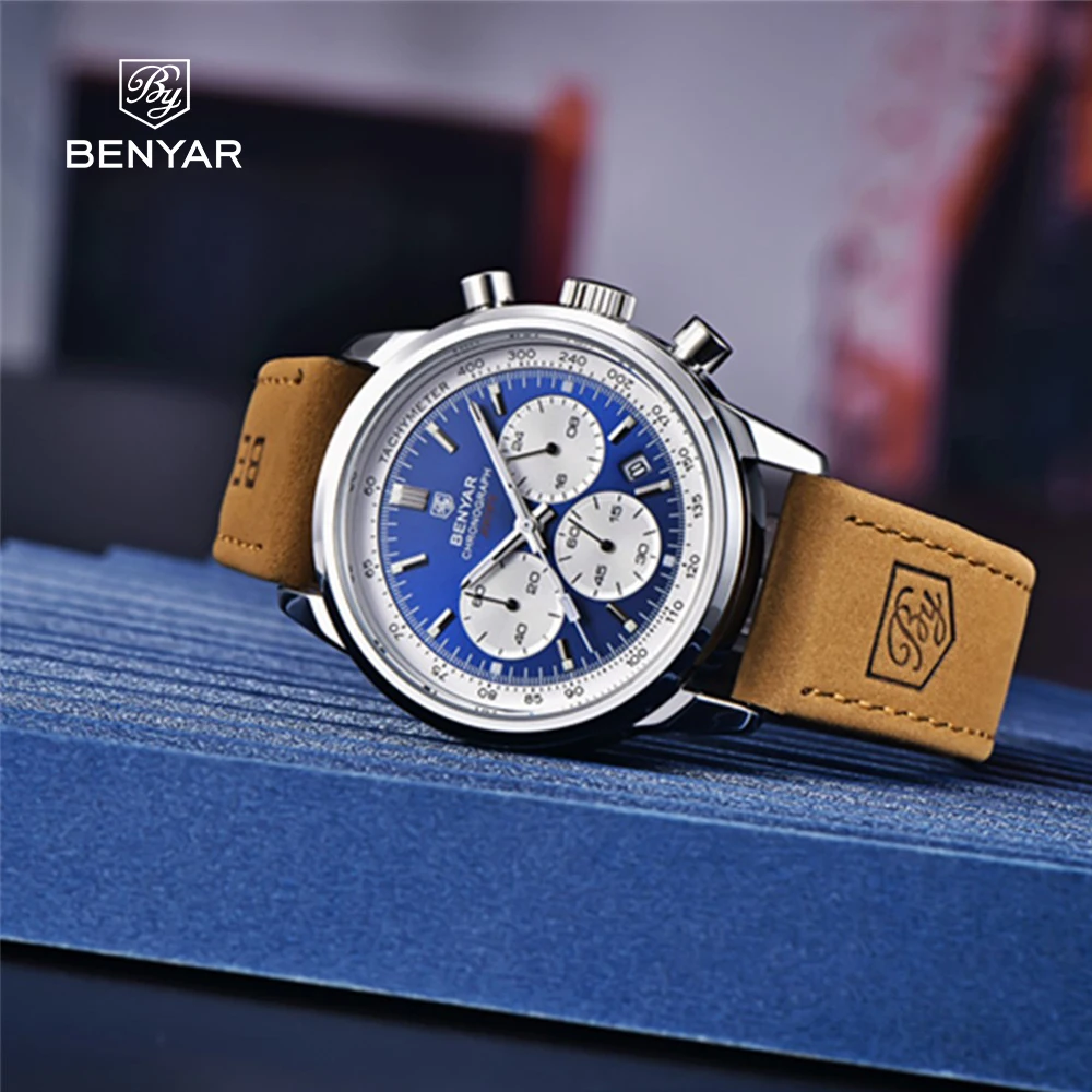 

BENYAR Design 2022 New Men's Fashion Leisure Chronograph Vintage Quartz Watch Leather Waterproof Luminous Clock Reloj Hombre