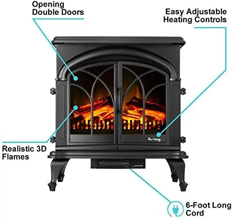 

XL Portable Freestanding Fireplace Stove - 3-D Log and Fire Effect (Black) Fireplace fan