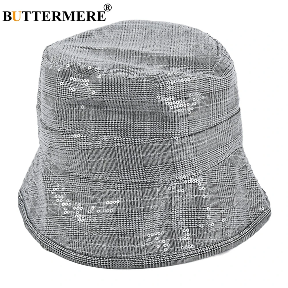 Женская винтажная складная шляпа BUTTERMERE Paillette серая с цепочкой и защитой от солнца