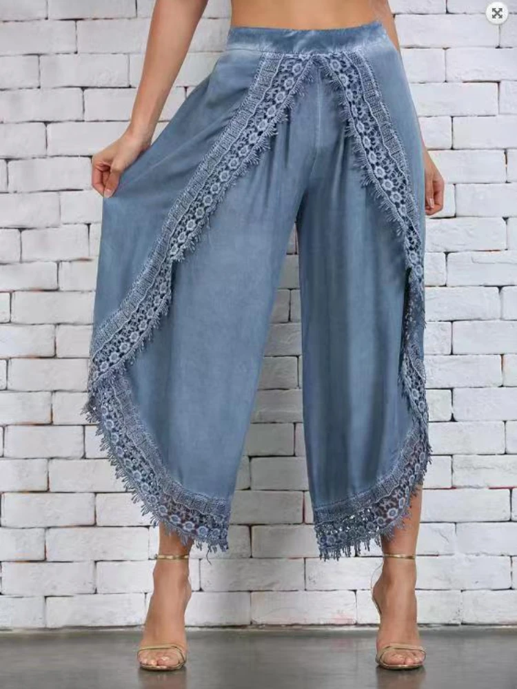 

New Spring and Summer Fashion Temperament Women's Pants Lace Irregular Trousers Loose Casual Harem Pants Wide-leg Pants
